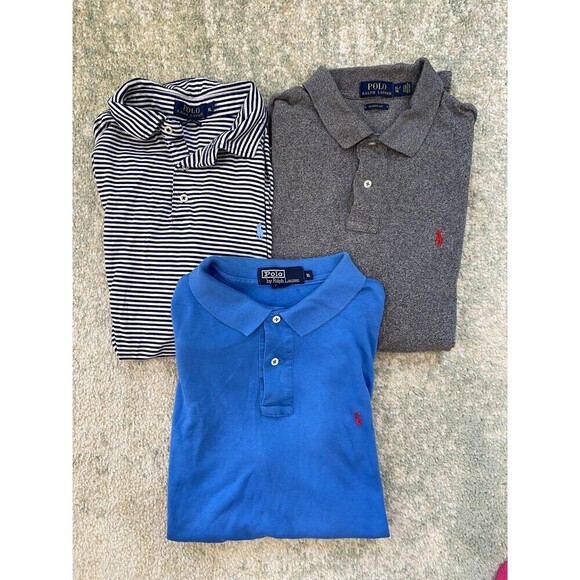 LOT (3) Size XL Polo Ralph Lauren Short Sleeve Shirt Polos Pony Blue Gray - Picture 1 of 14